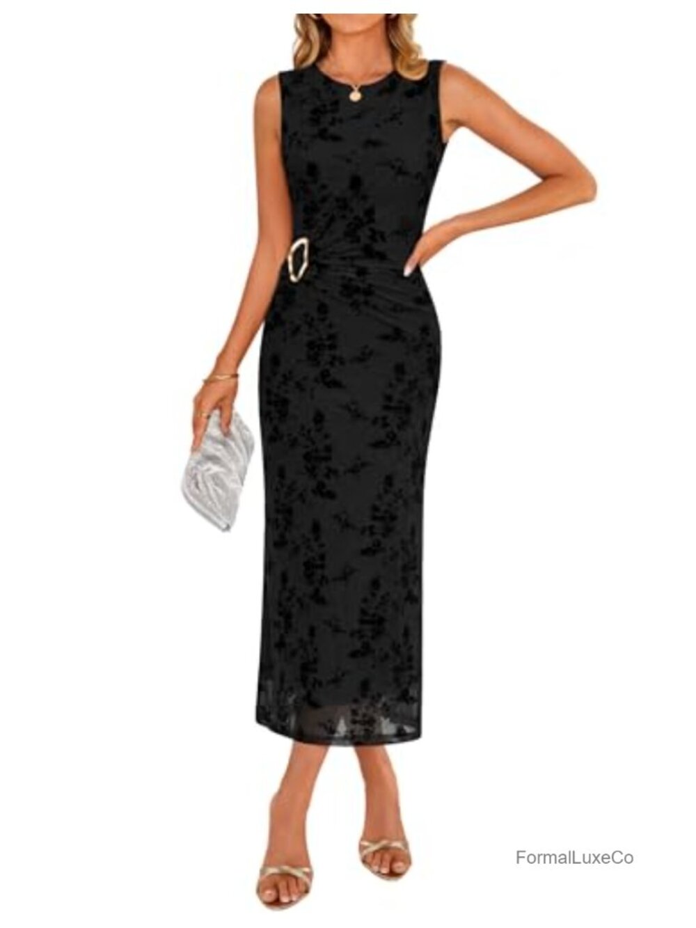 Sleeveless Floral Ruched Bodycon Midi Dress Mesh Summer Party